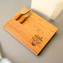 Load image into Gallery viewer, Personalized Engraved Wood Cutting Board, Wedding Housewarming Gift, Cheese Knives Set
